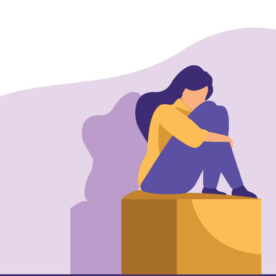 Illustration of woman sitting on a box alone - Beyond the Pity Project
