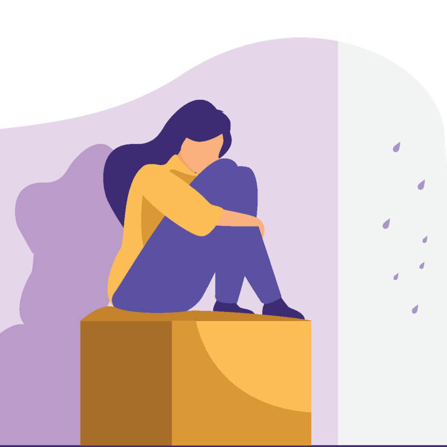 Woman sitting on a box with rain outside - Please, Don't Fix Me. Just Hear Me.